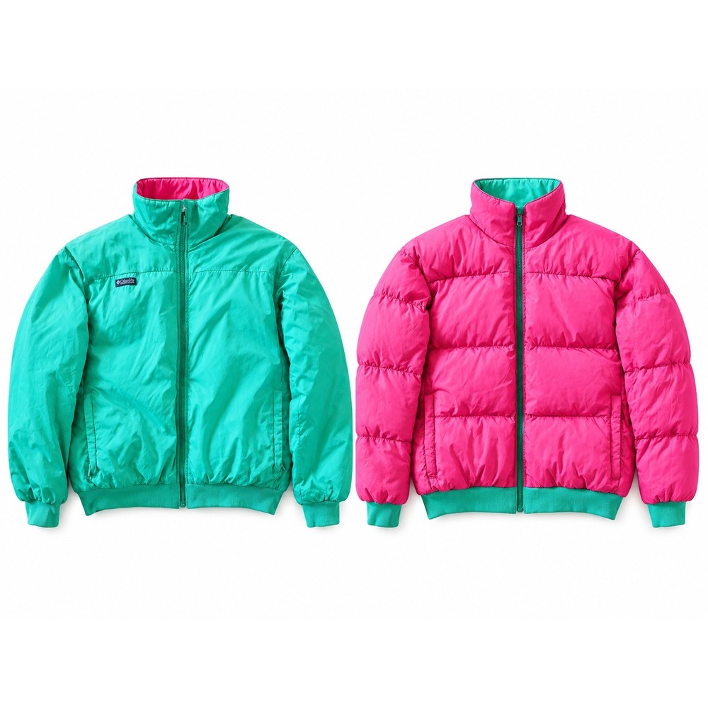 Vintage Columbia Reversible Puffer Jacket Womens Pink Teal Down Insulated 90s